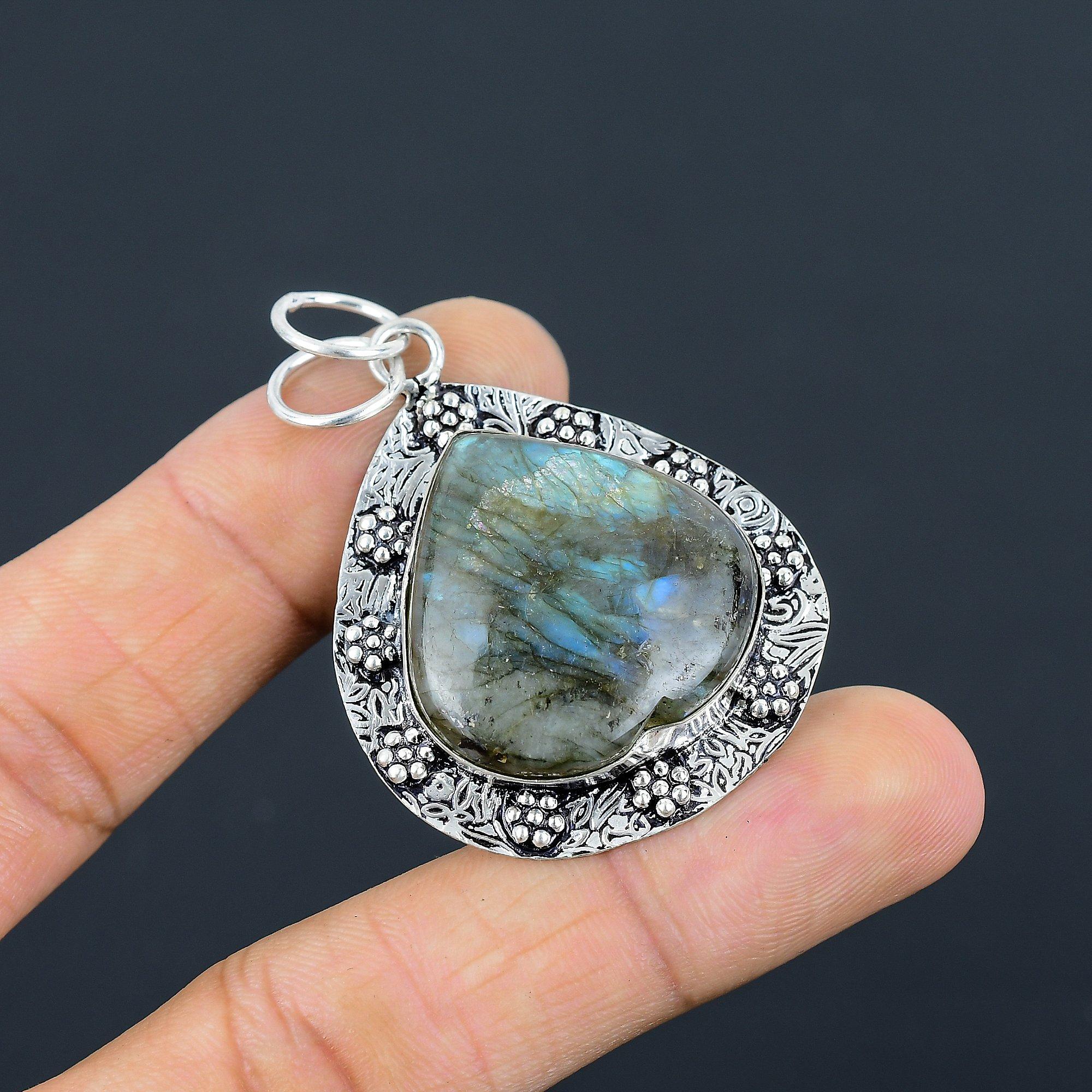 Daughters Day Sale Sterling Silver Heart Labradorite Stone Artisan Bezel Pendant