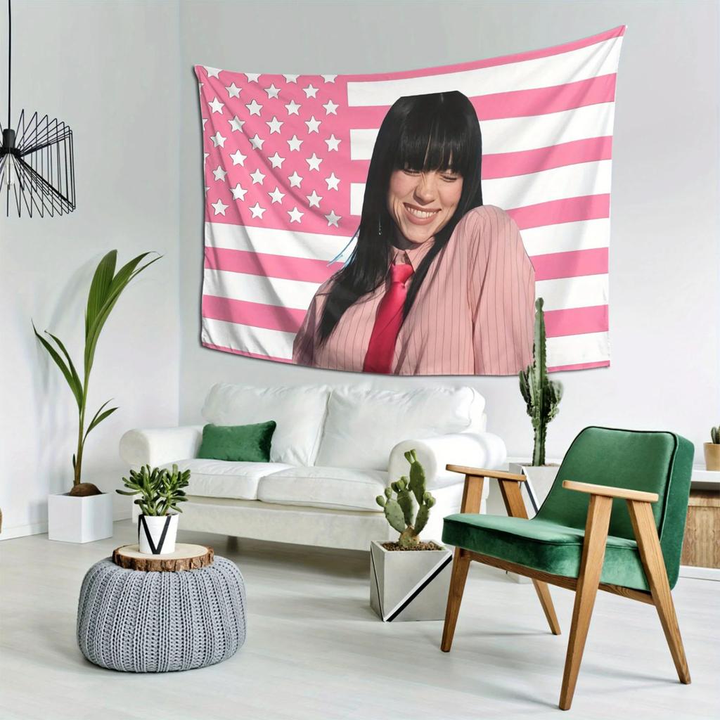 Billie Inspire Tapestry Vibrant Pink White American Flag Design with Stars  Stripes Tapestry Room Decoration Items Wall Hanging