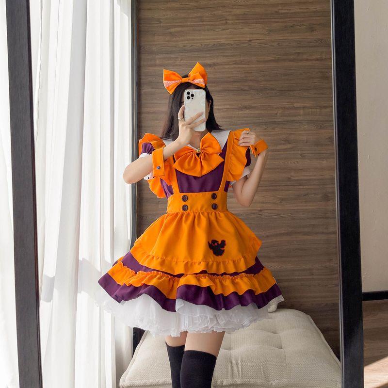 Halloween Lolita Dress Restaurant Work Uniform Japanese Anime Maid Outfit Cosplay Costume
