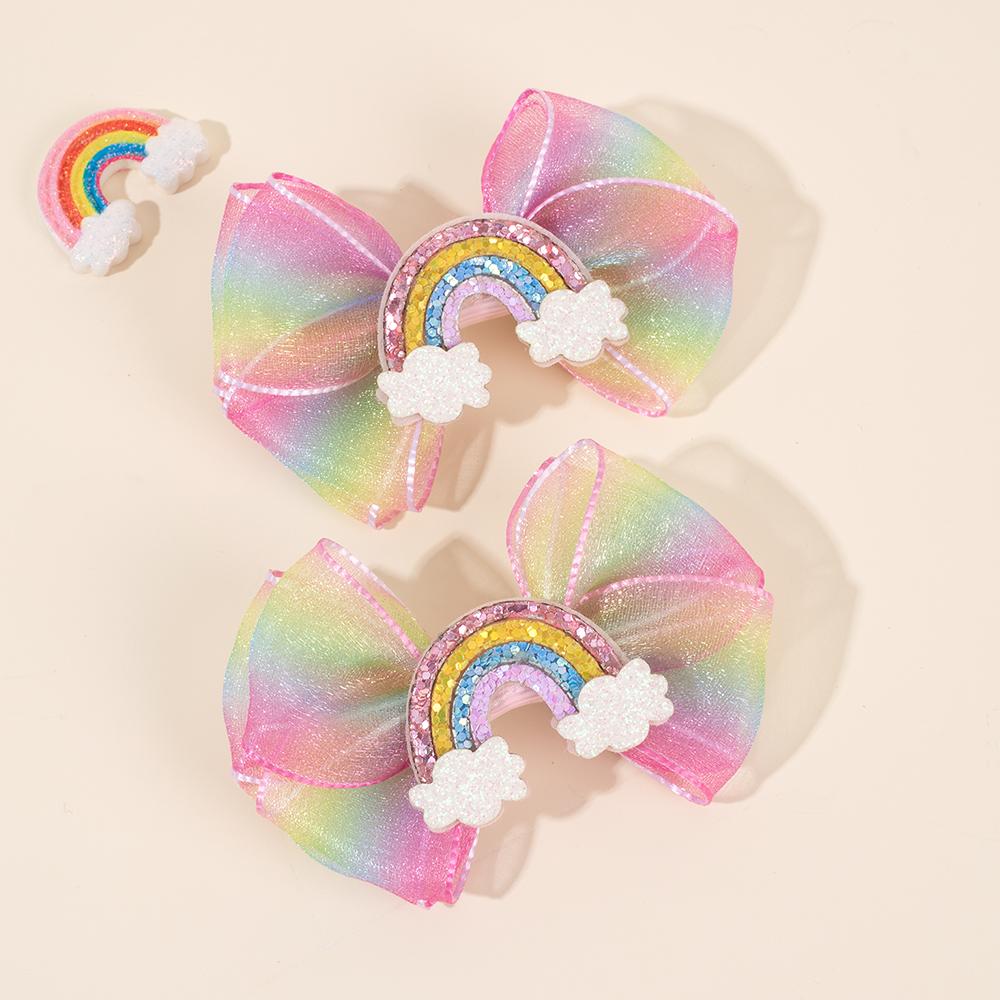 

2 шт. Радужные заколки-банты для волос, милые блестящие градиентные шифоновые заколки-бабочки, принцесса, детские заколки, аксессуары для волос для девочек