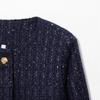 Women Tweed Jacket Round Neck Single Breasted Long Sleeve Belt Waist Pocket Elegant Outerwear Coat