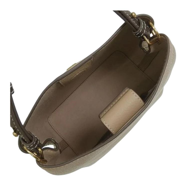 Tory Burch Felix Gold Logo Bucket Bag Leather Shoulder Tote Women Bags Cream 153436-200