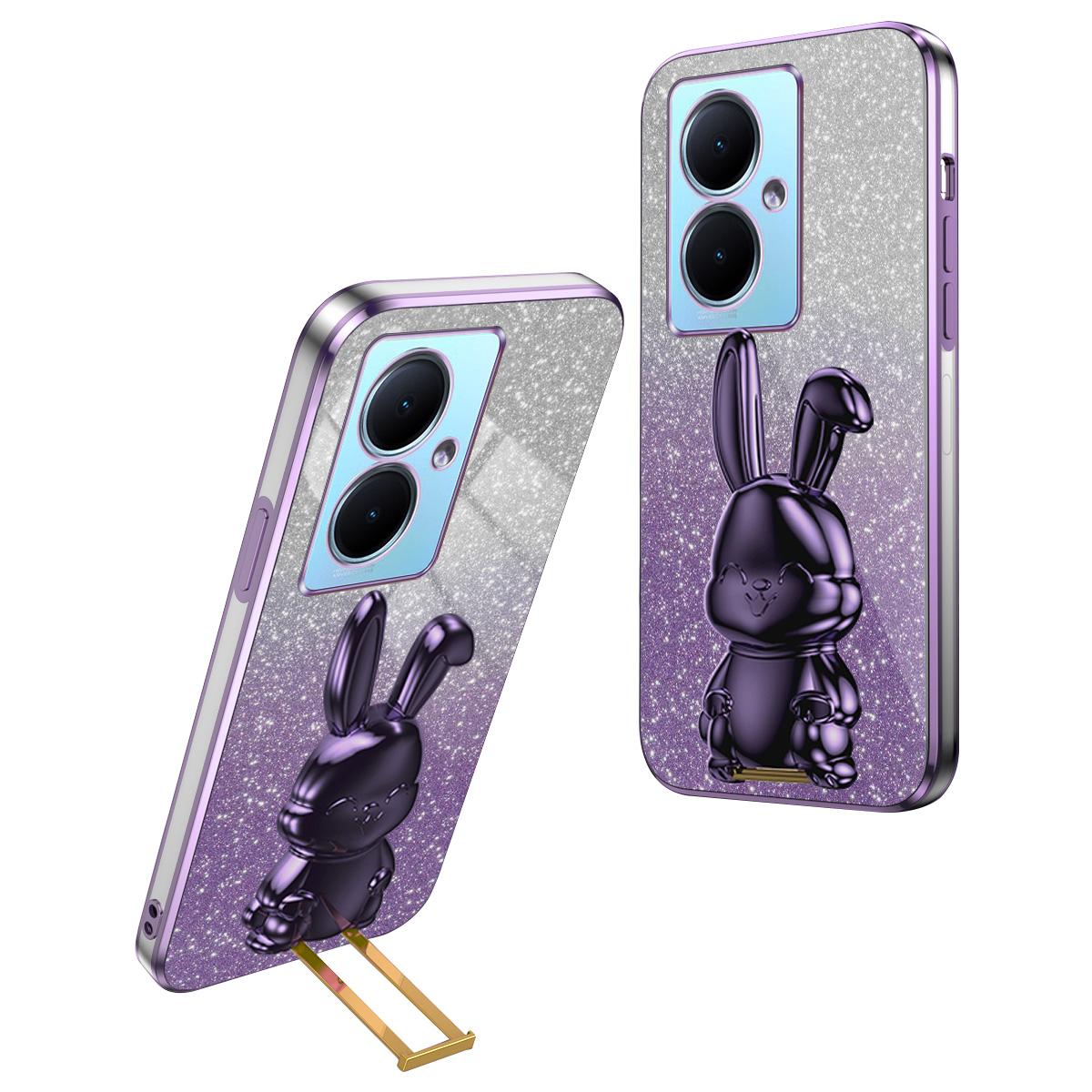 

For vivo Y78+ 5G/Y78 5G/V29 Lite 5G Shockproof Case Rabbit Design Kickstand Phone Cover Purple