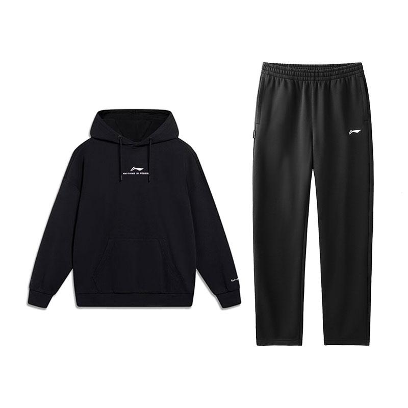 Li-Ning Теплый худи с капюшоном, универсальный, с длинным рукавом, удобные спортивные штаны, комплект худи, мужские комплекты AWDUC41-1+AKLVD05-1 3XL