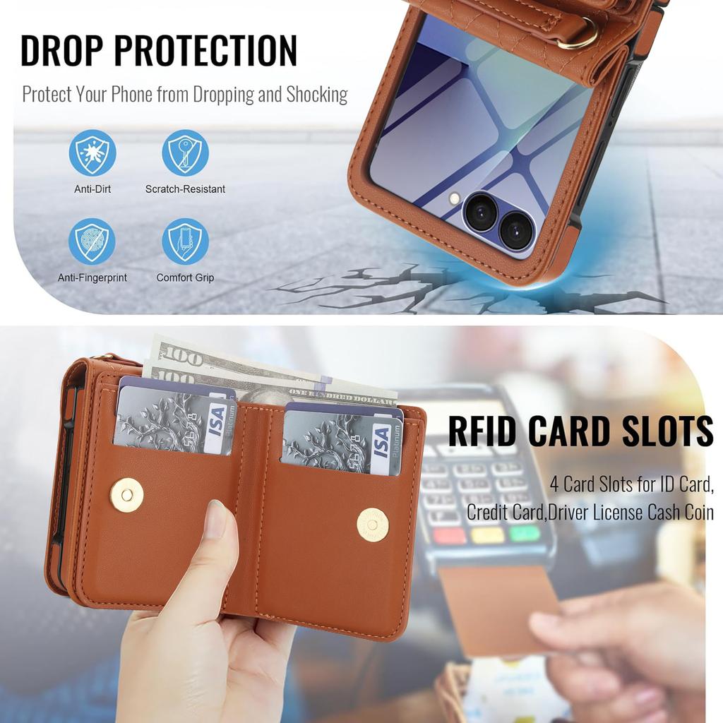 Luxury Crossbody Ring Holder Cards Solt Wallet Flip Leather Phone Case For Samsung Galaxy Z Flip 7 6 5 4 3 Long Lanyard Cover