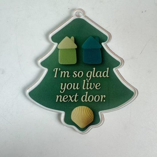 Christmas Pendant Xmas Tree Stocking Shape 2D Acrylic Seaside Festive Decoration with Lanyard Beach House Holiday Decor