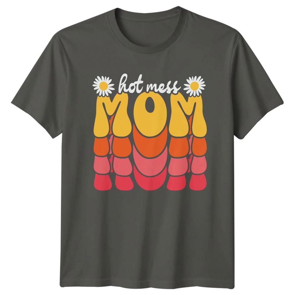 Hot Mess Mom Daisy Retro TShirt Mothers Day Gift For Unisex S