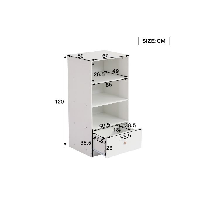 Bibliothèque - MUVOE - 3 Étagères - Tiroir Silencieux - MDF Blanc - Design Contemporain