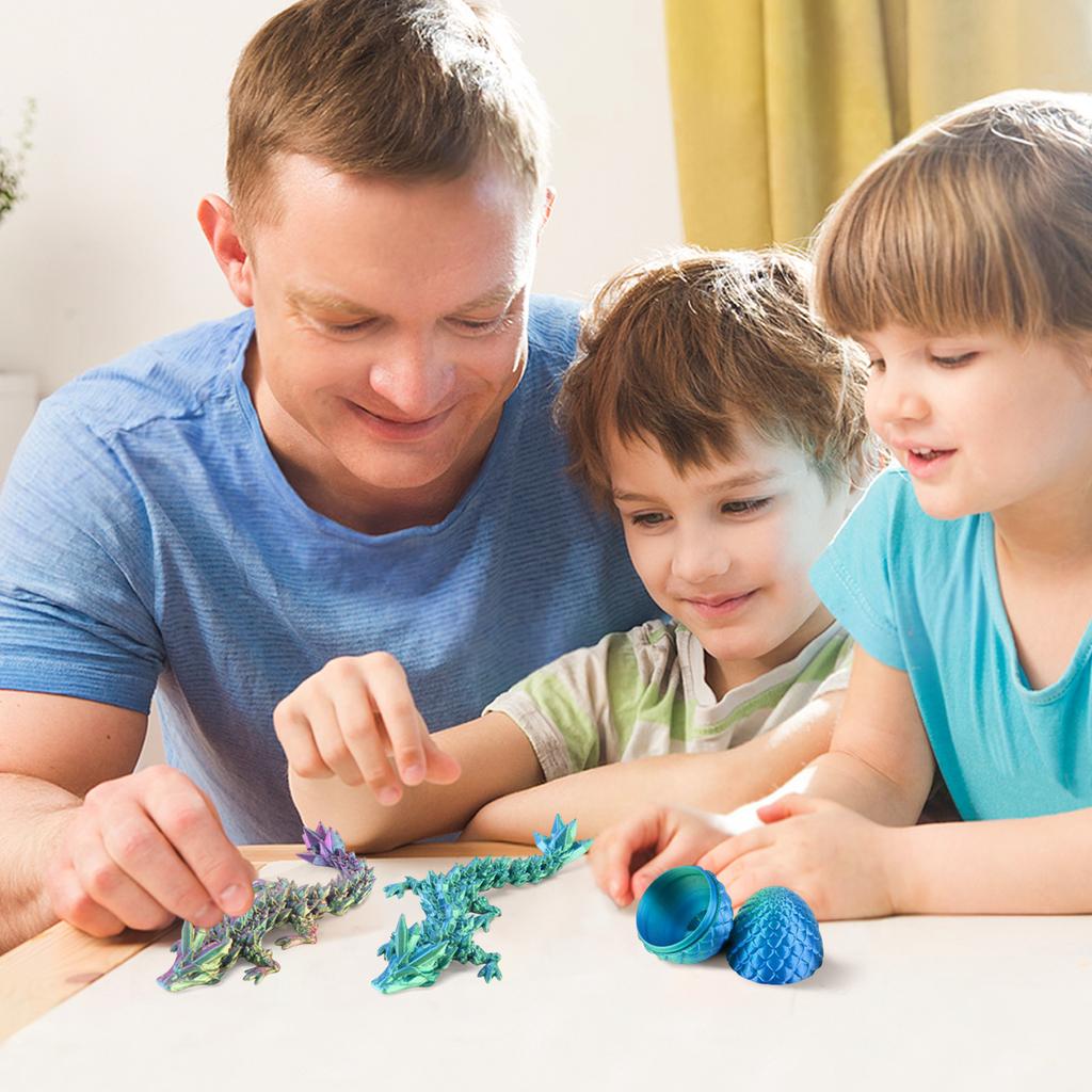 2 Stück 3D-gedruckter Drache mit Ei, kleine bewegliche Kristall-Dracheneier für Osterkorbfüller, Heimdekoration, Schreibtischspielzeug für Führungskräfte