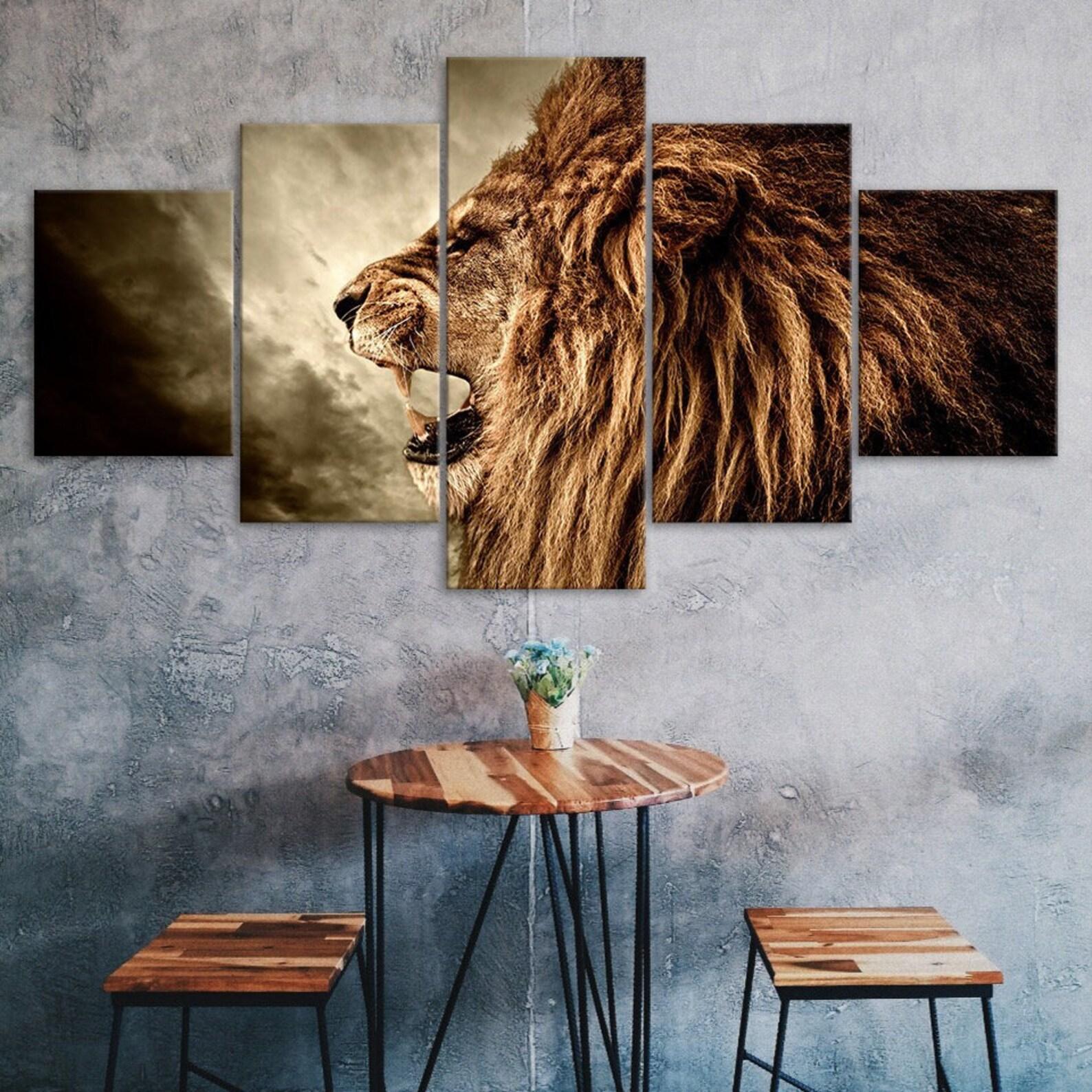 

Lion Roaring Wildlife Animal 5 Piece Five Panel Wall Canvas Print Modern Art Poster Home Decor Gift For Him For Her 20X35 20X45 20X55CM