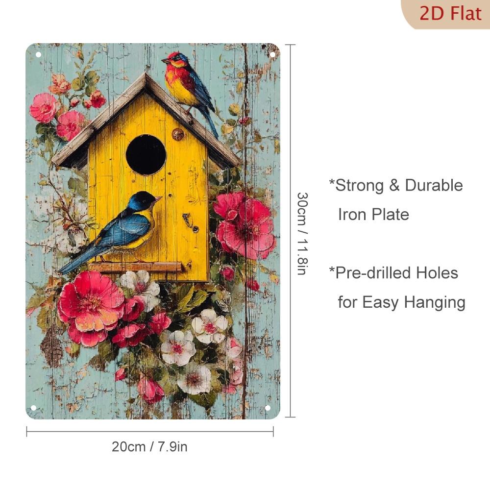 

Vintage Birdhouse Paradise D Metal Sign Rustic Wall Art Featuring Colorful Birds and Flowers Ideal for Home Cafe Decor 20x30cm（7.8x11.8inch）