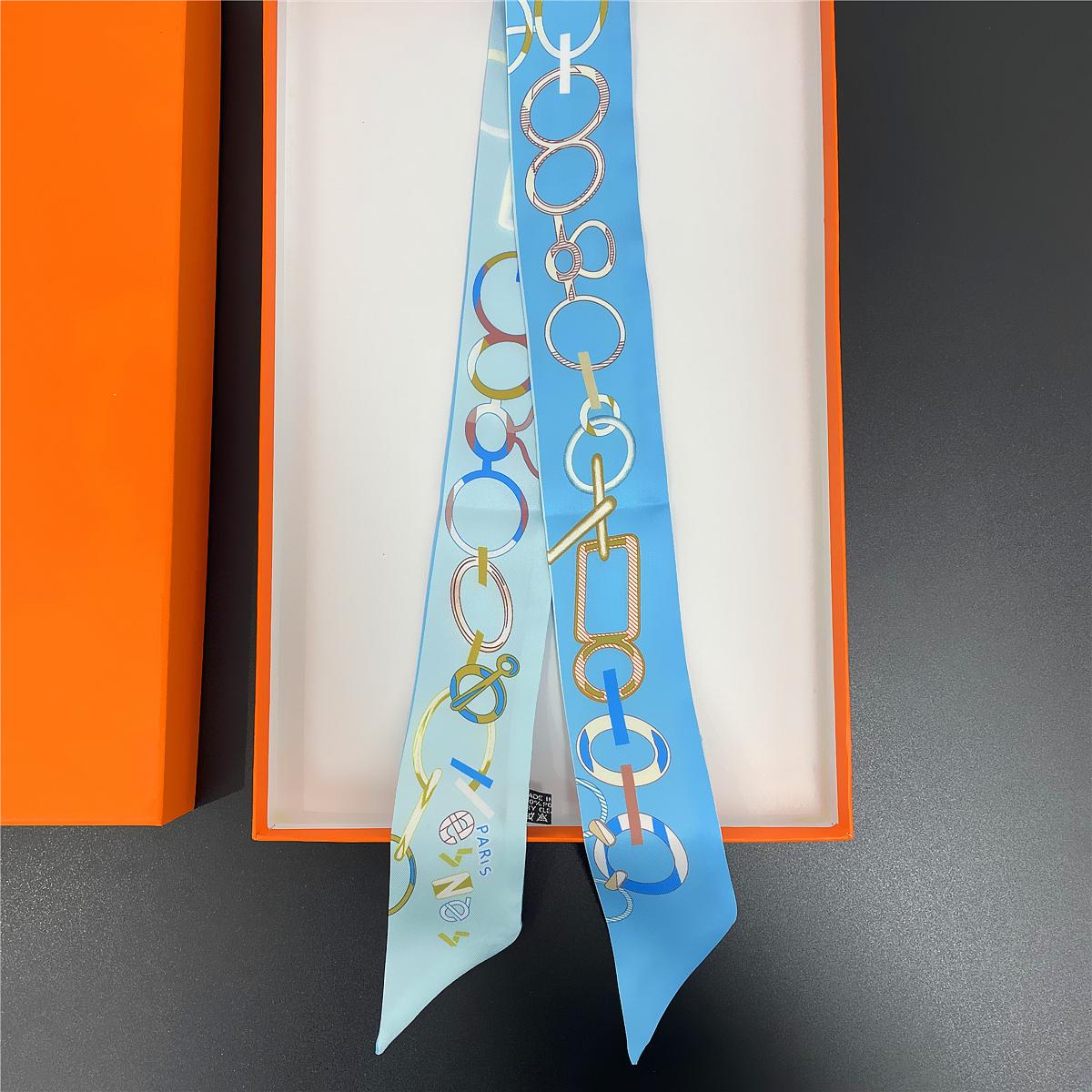 

2024 Бренд Дизайн Новый Цепной Шелковый Шарф Роскошный Шарф Женская Мода Повязка На Голову Для Волос Фуляр Узкая Сумка Шарфы Шейный Платок Для Леди