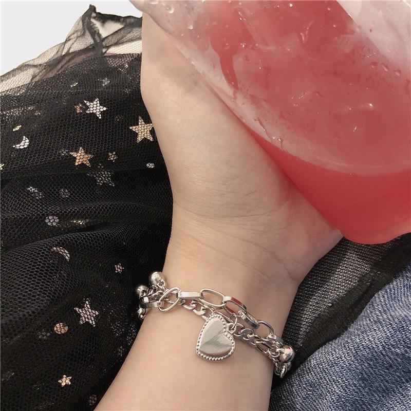 Double-layer Peach Heart Retro Court Style Girl Heart Cold Wind Bracelet Small Ball Pendant Love Temperament Hand Jewelry