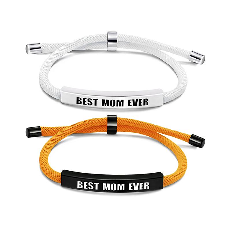 Multi-color Woven Rope Bracelet with Engraved Stainless Steel for Mother's Day or Christmas Gift