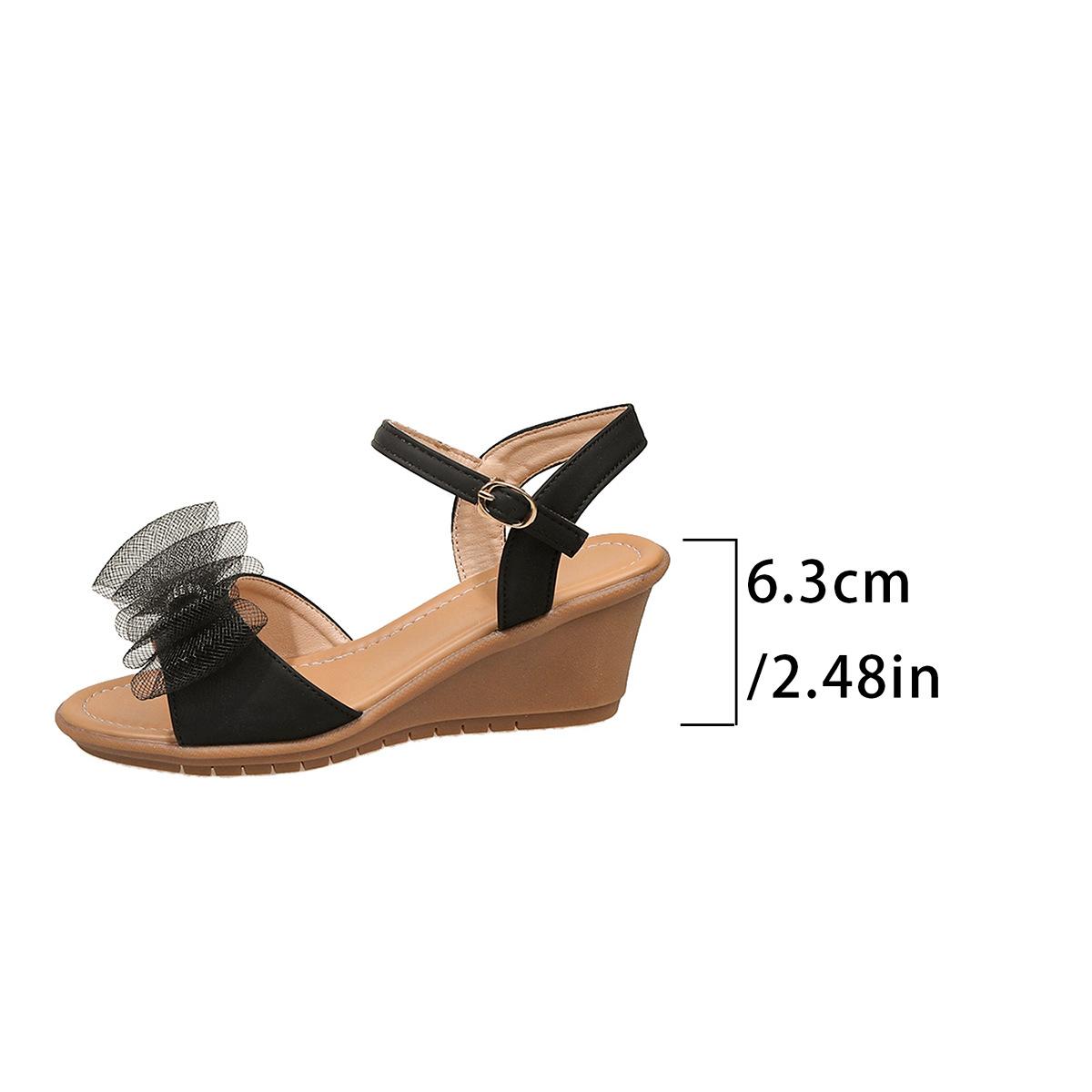 

Босоножки женские с кружевным бантом, весенние, большого размера, с пряжкой, модные, на покатом каблуке, женские туфли 43 чёрный