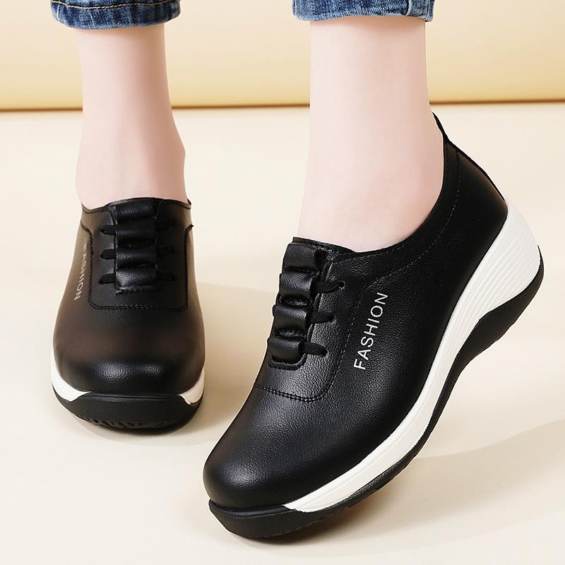 New Spring and Autumn Low-heeled, Comfortable and Fashionable 100% Genuine Leather Shoes for Casual Work Women