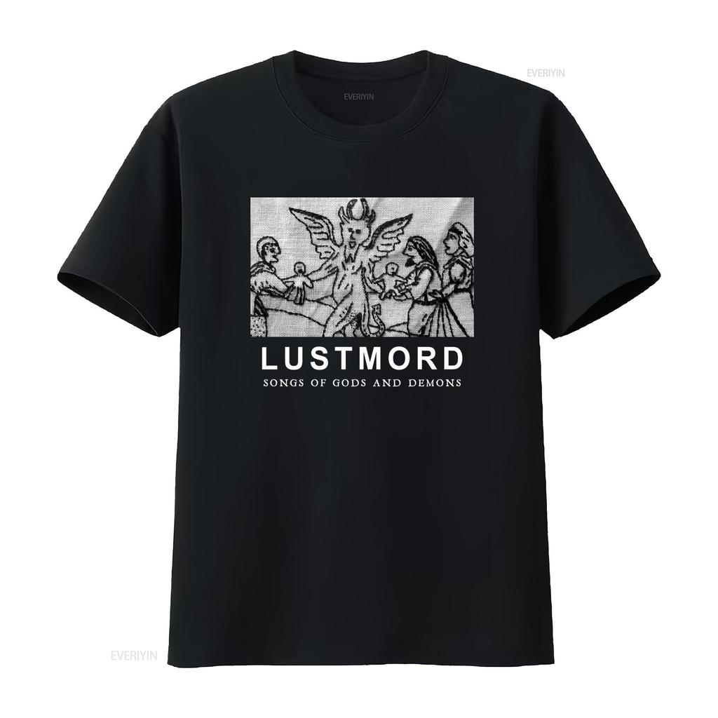 LUSTMORD T Shirt Songs Of Gods And Demons Print vintage Washed Stretched Versatile Unisex Casual Top For Everyday Wear