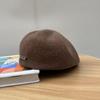 Korean Style Autumn/Winter Metal Label Reversible Beret for Women - Fashionable, Face-Slimming Newsboy Hat for Large Head Circumference
