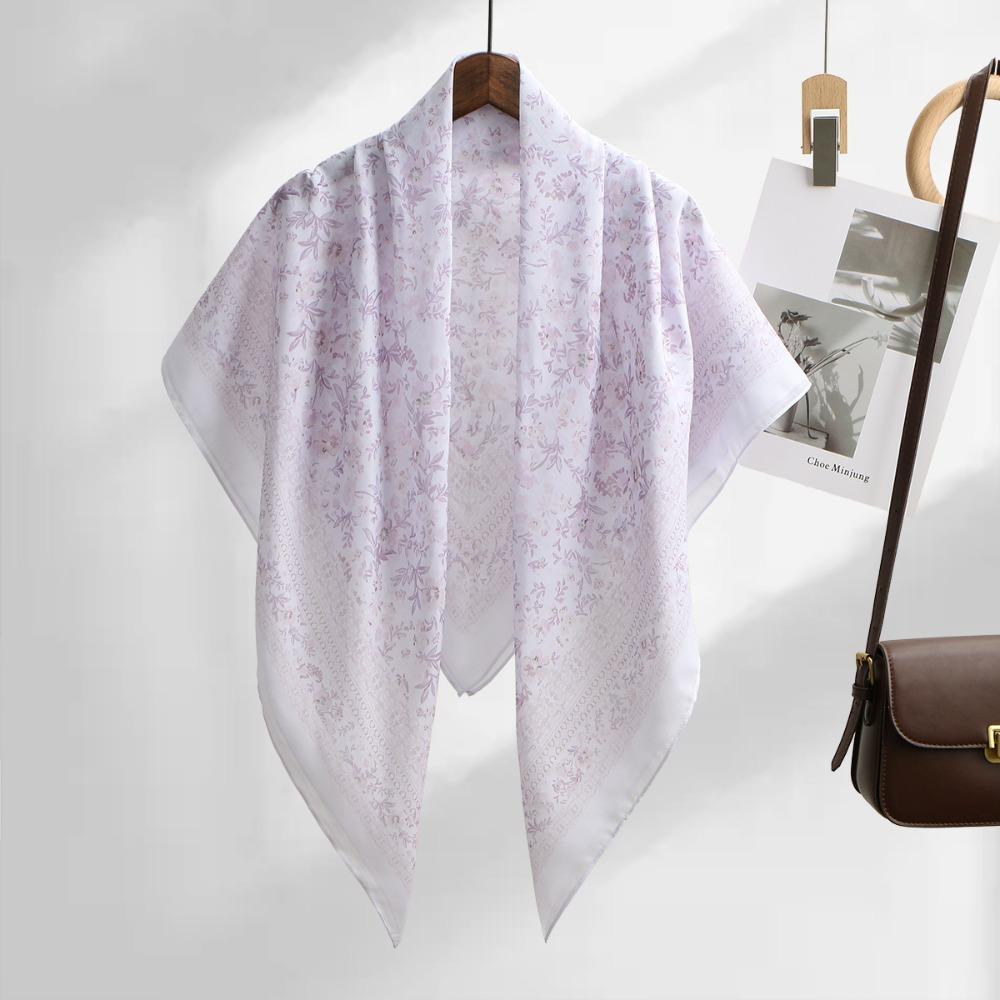 110cm Size Voile Scarf Square Shape Muslim Women Hijabs Fashion Floral Printed Scarf  Cultural Wear