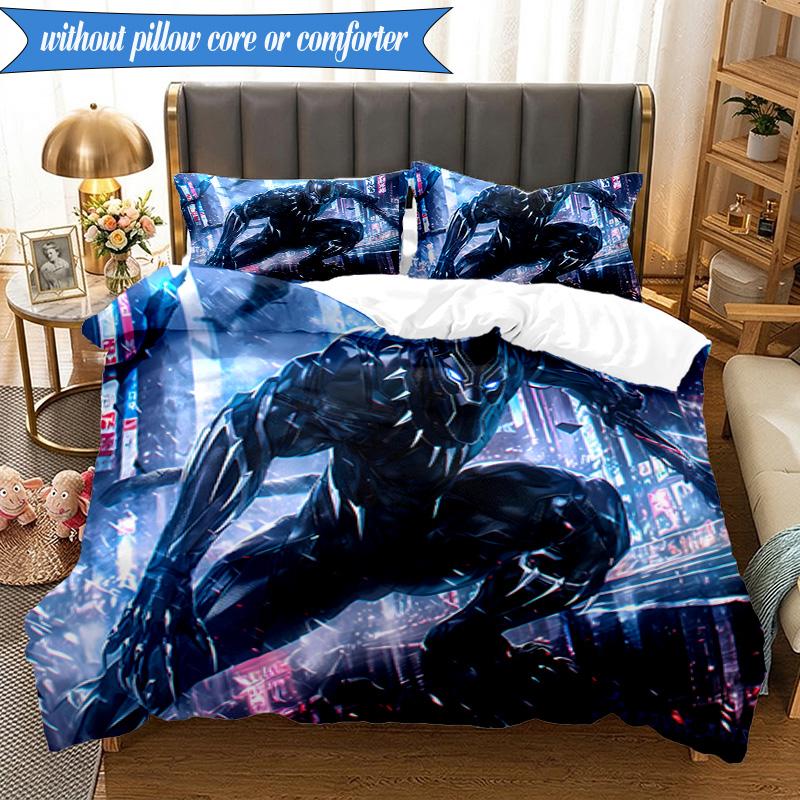 3PCS Black panther Printed Bedding Set For Bedroom dormitory,  Includes 1 Duvet Cover & 2 Pillowcases for All Seasons Home Decor Fan gifts