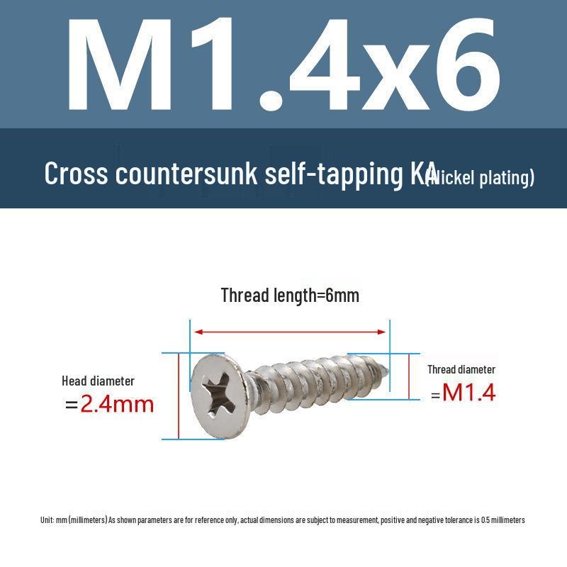 YiguYigu Nickel-Plated Phillips Flat Head Self-Tapping Screws M1-M5, Carbon Steel