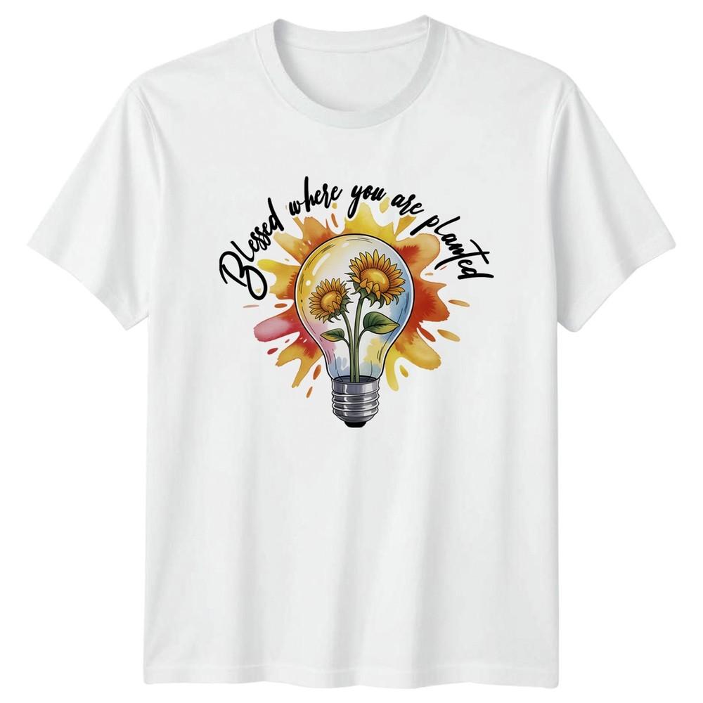 Blessed Where You Are Planted Unisexs TShirt Sunflower Lightbulb S