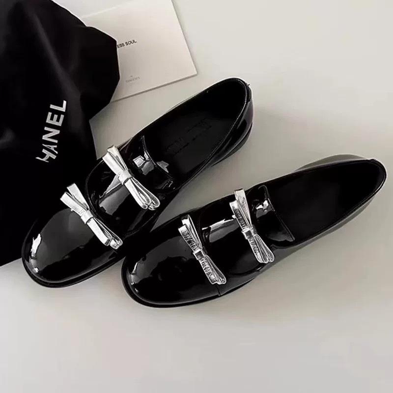 Genuine leather Korean version niche design double bow deep mouth loafers small leather shoes women's autumn and winter new versatile single shoes