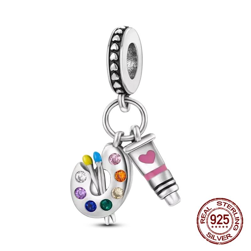 Copper Artist Brush Tools Color Palette Oil Painting Charms Beads Fit 4Mm Hole Diamete Bracelets Diy Jewelry Gifts