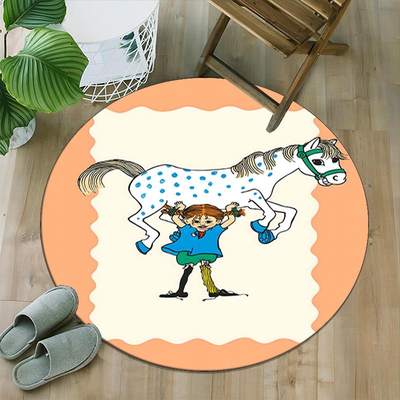 1pc Pippi Longstocking1 Print Round Carpet Chair Round Carpet Suitable for Bedroom Living Room Home Decorative Carpet