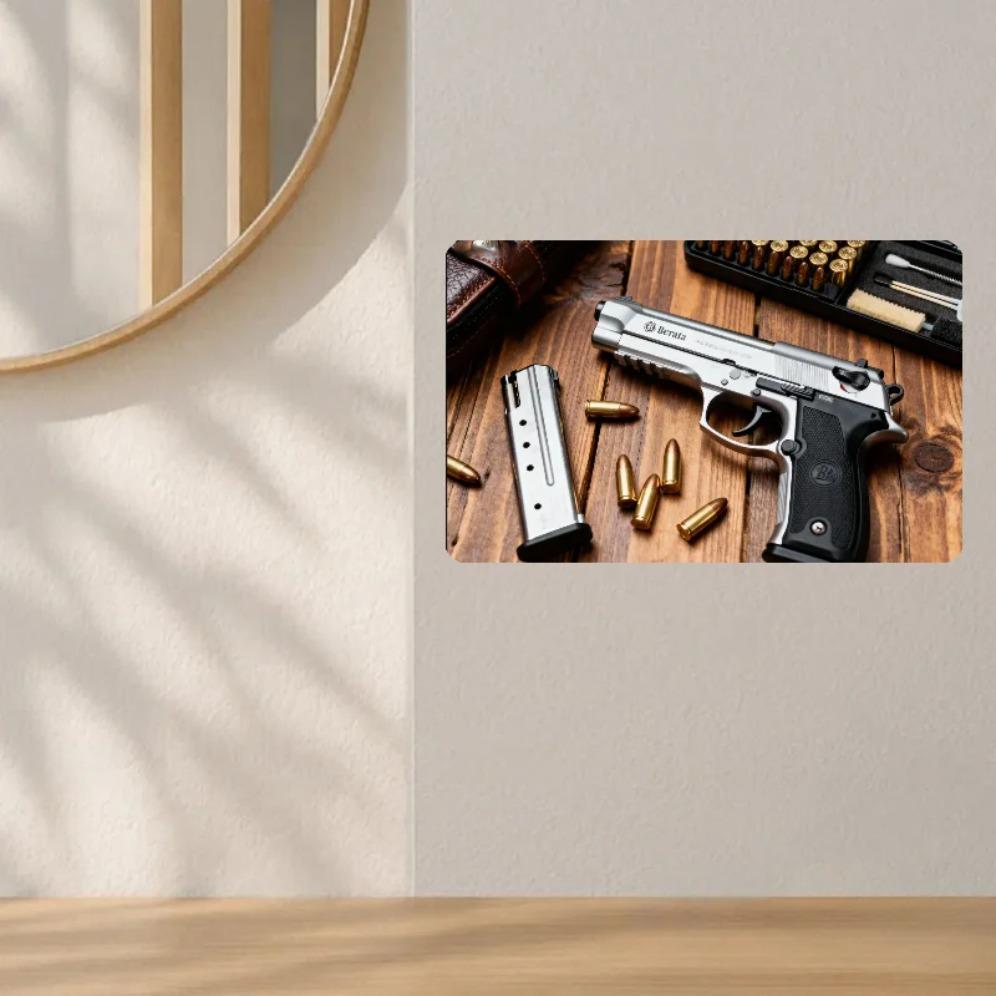 Vintage Pistol Tin Sign Metal Wall Art Retro Ammo Decor for Man Cave Bar Garage