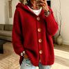 2026 Autumn/Winter Women's Solid Color Hooded Knit Cardigan Sweater with Four Buttons - Casual Fashion.
