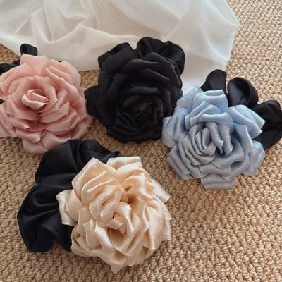 Korean 3D Pleated Satin Fabric Hairband with High-End Flower Hair Tie, Retro and Chic, High Quality