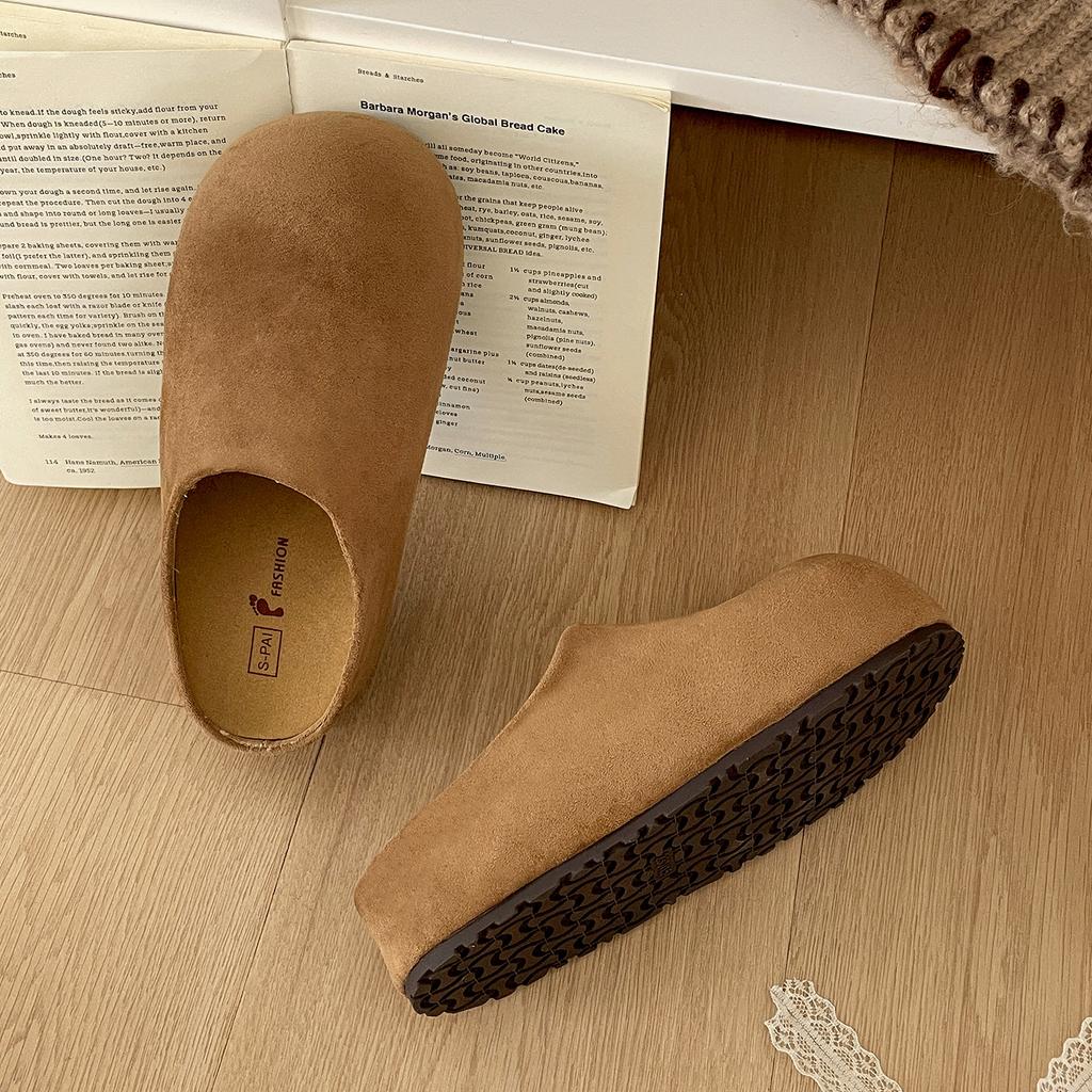 Popular Brown Retro Thick-bottomed Bag Head Dragging Women's Outer Wear 2025 New Autumn Skirt Non-slip Birken Half Slippers