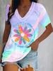 3D Printed Short Sleeve Butterfly Floral Print Women's V-Neck T-Shirt Summer Loose Women's Casual Short Sleeve Top