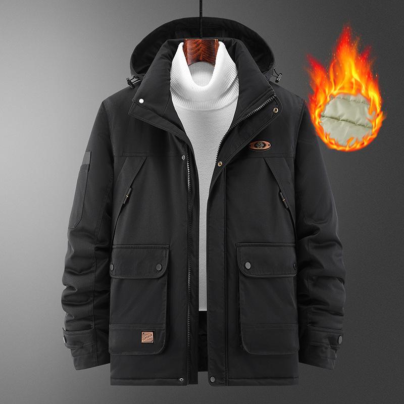 Cotton-padded Men's Casual Velvet Thickened Warm Jacket Autumn and Winter Multi-bag Windproof Padded Cotton Jacket