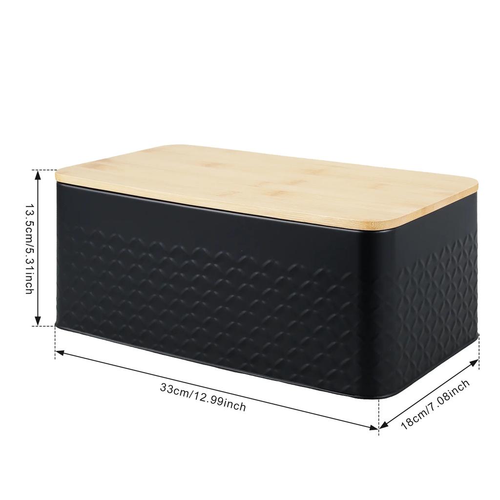 Bread Box With Wooden Lid For Kitchen Countertop - Spacious Container Stores Bread - Quality Cutting Board Lid Keeps Loaf Fresh