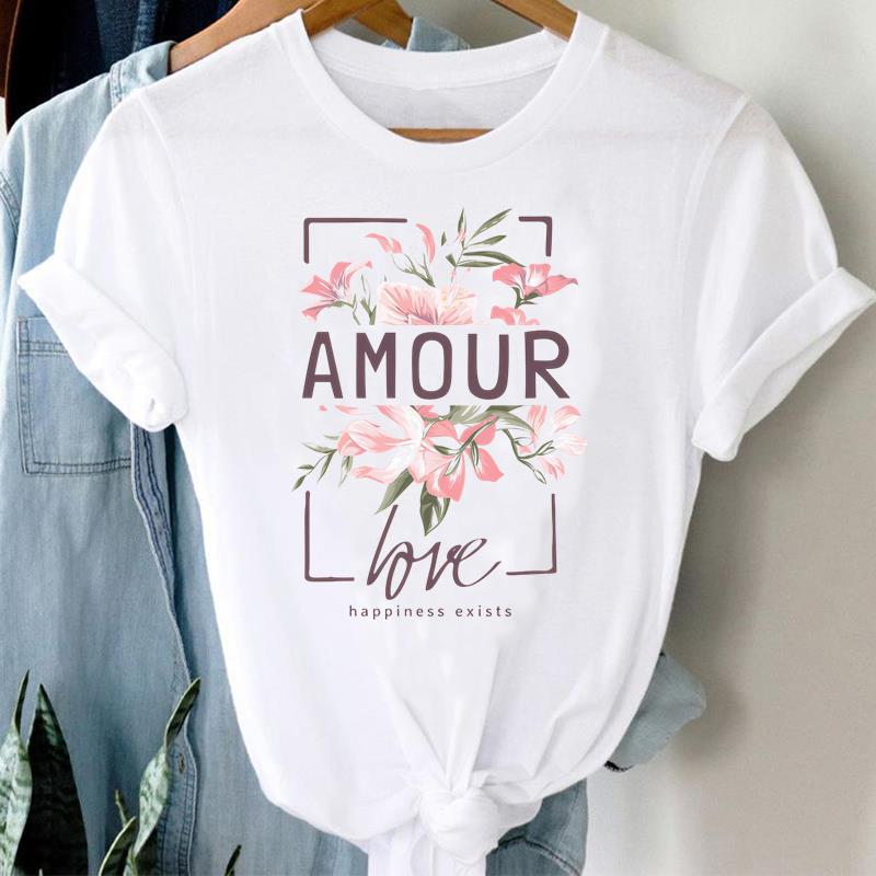 (Asian Size) Tee trend love cute Graphic T Shirt Fashion Women Clothing Casual Lady Female Top spring summer Printed Short Sleeve T-shirts