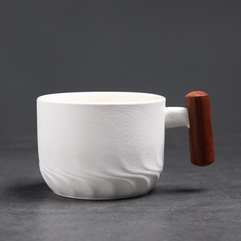 espresso cup creative wooden handle latte cup retro coarse pottery mug medium and ancient ceramic afternoon teacup