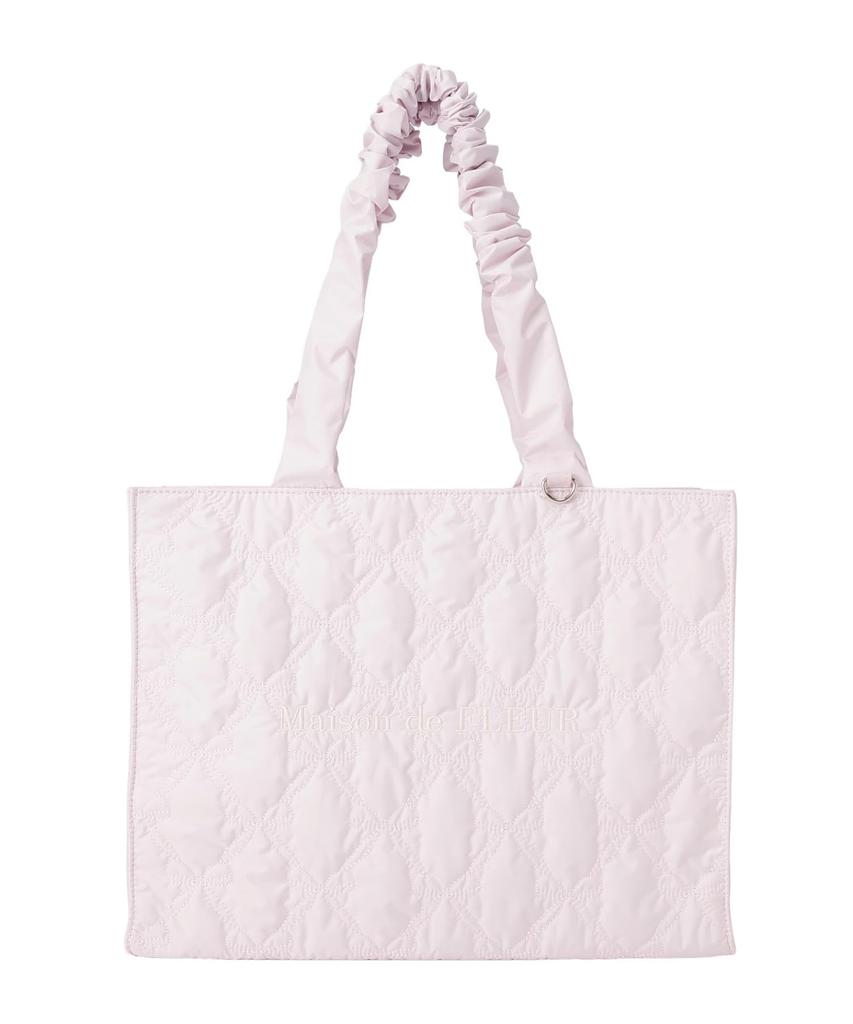 Maison de FLEUR Gathered Handle Ribbon Quilted F Tote 08001147100 Tote, Pink, Bag,