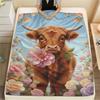 1Pc Cuteflowersanimals Print Flannel Blanket, High Quality Comfortable for All Seasons, Home Decor, Warmth and Comfort, Perfect for Christmas Gifts