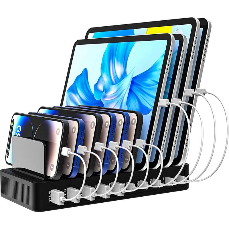 10-Port USB PD Charging Station with Storage Rack for Tablets & Phones
