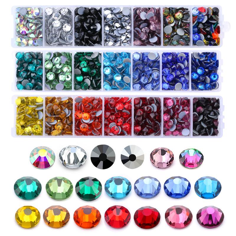 Red, Yellow, Blue-Green, Flat-Bottomed Diamond, Hot Drill 7-Grid Long Rubber-Bottomed Rhinestone Diy Jewelry Set, Clothing Accessories.