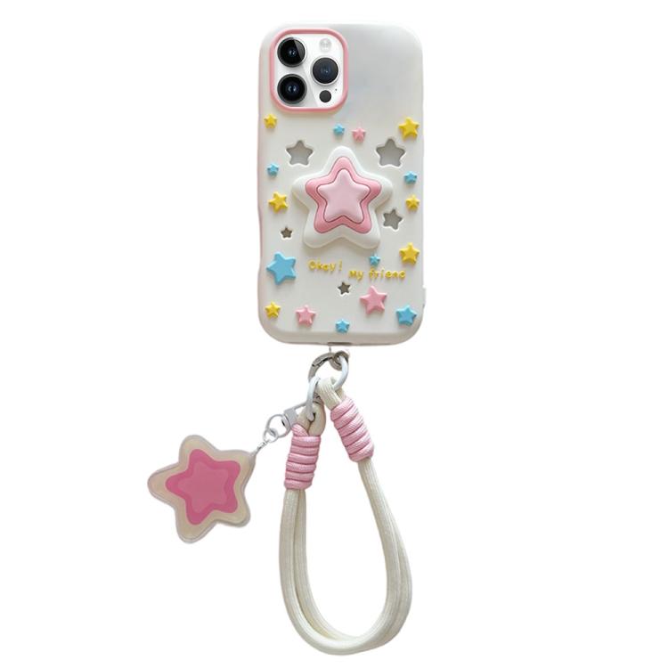 Hollow Pressable Star Silicone Phone Case with Lanyard, Stress Relief Soft Protective Cover
