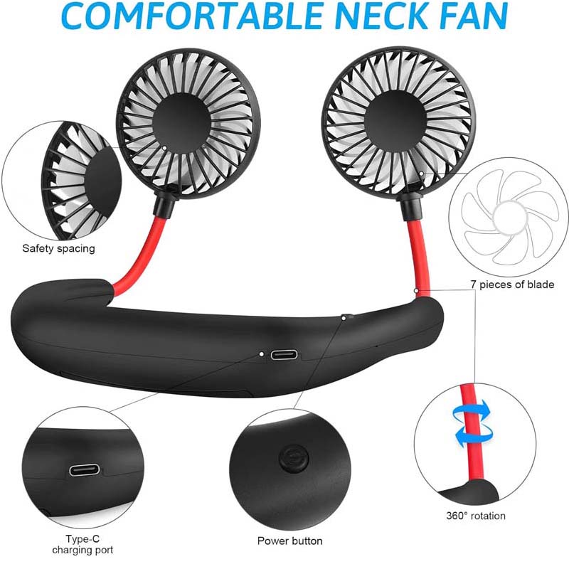 Hands-free Neck Band Hands-Free Hanging USB Rechargeable Dual Fan Mini Air Cooler Summer Portable 360 Degree Rotation At Will