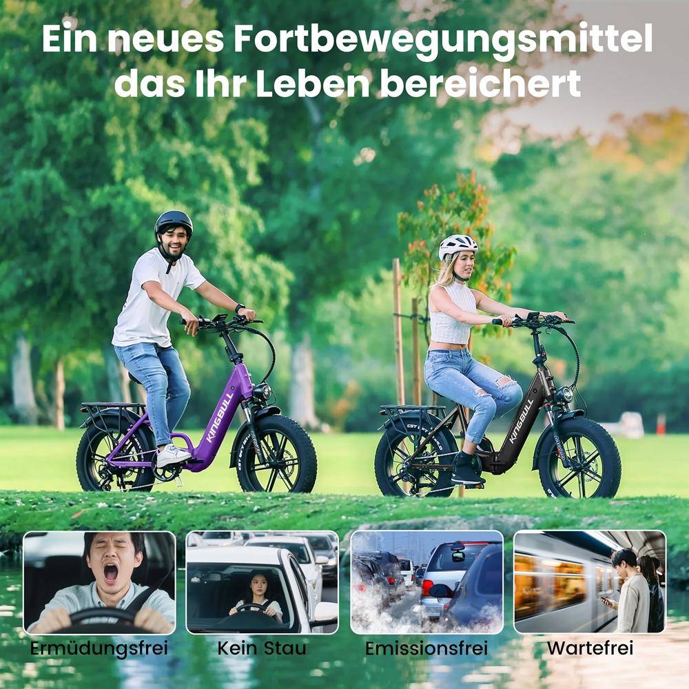 Electric Bicycle Kingbll Literide 500W Motor 20" Fat Tire City Foldable E-Bike 48V 13.5Ah Dual Disc Brakes 7 Speed Max Load 150Kg