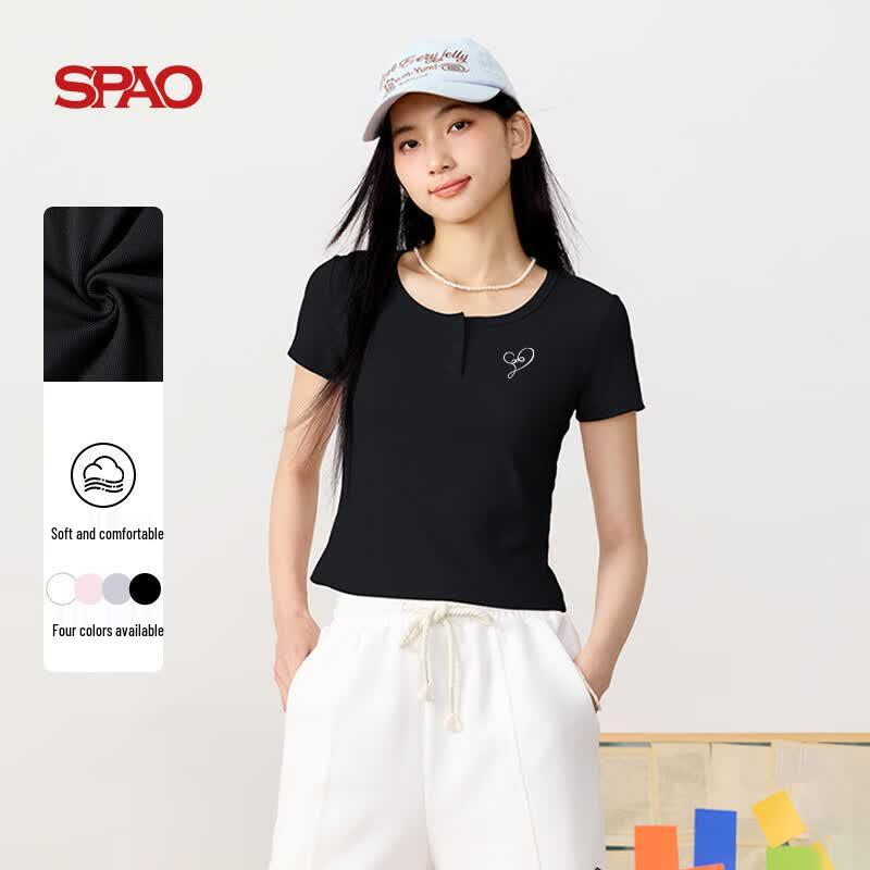 SPAO Women s Slim Fit U-Neck Cropped Knit Tee M