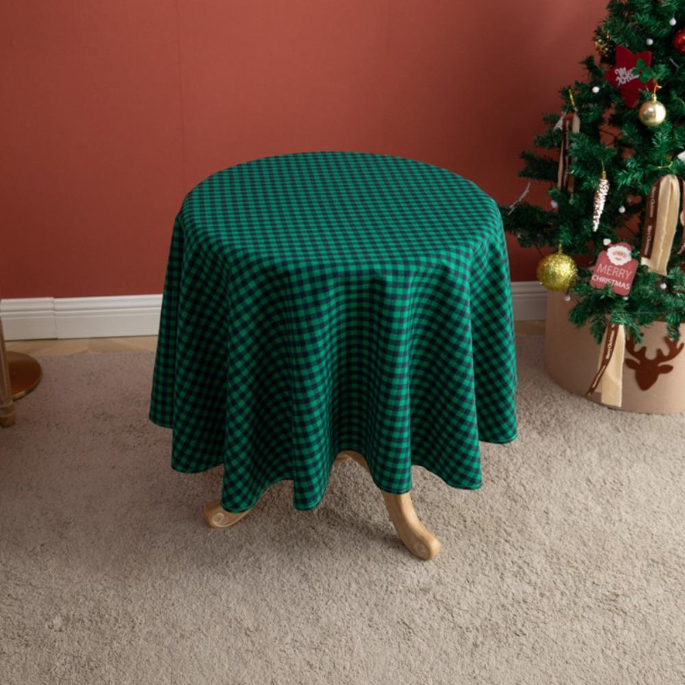 American Retro Christmas Plaid Tablecloth Round Rectangular Dining Tea Table Cover Holiday Decor
