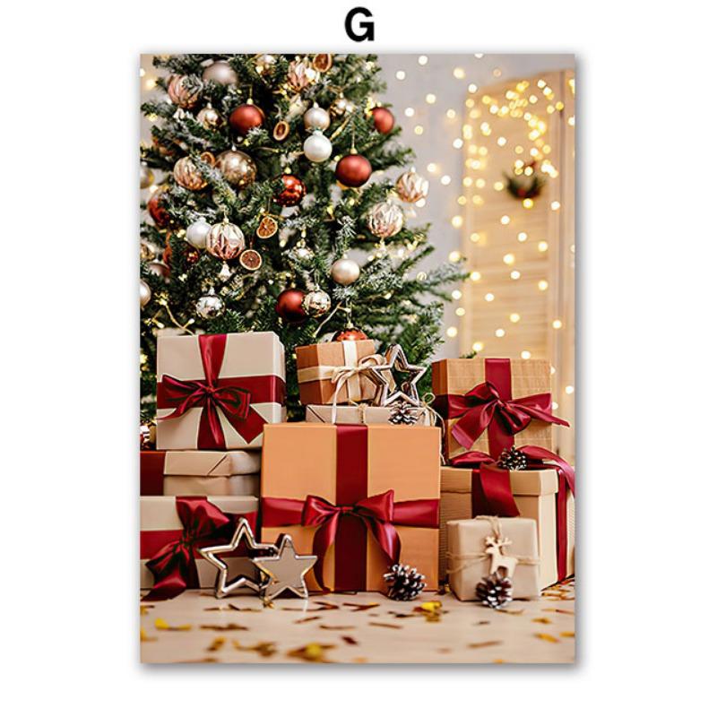 Santa Claus Christmas Tree Car Socks Gift Wall Art Canvas Painting Posters And Prints Wall Pictures For Living Room Home Decor