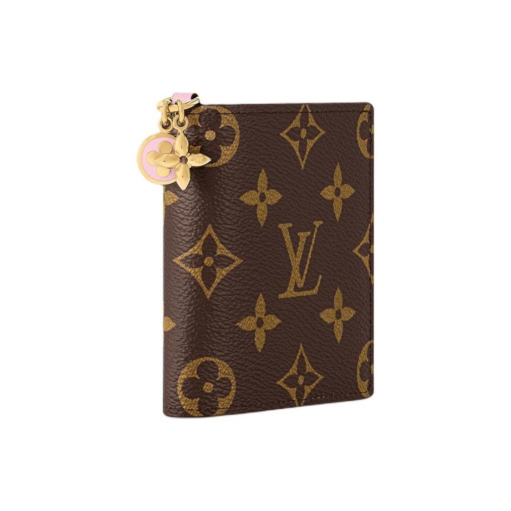 Louis Vuitton CHARMS Pendant, Pink Enamel Flower Detail Canvas Women's Wallet Brown