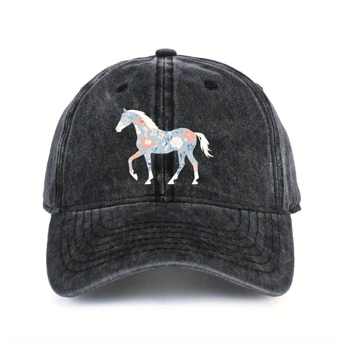 

Floral Horse Print Baseball Cap Vintage Washed Adjustable Sun Protection Casual Unisex Adult Cap One Size